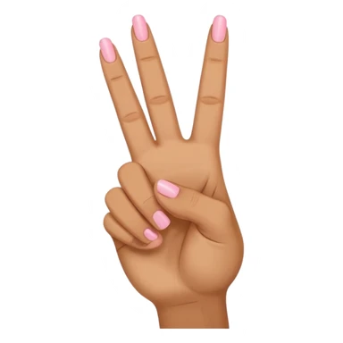 peace sign emoji but with the middle and ring fingers up instead of the index and middle finger. Keep the pinky, index, and thumb down. So the order should be pinky (down) ring finger (up) middle finger (up) index finger (down) thumb (down and on top of the index finger holding it down) sticker