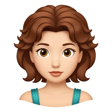 flat emoji-style digital illustration of a short, voluminous hairstyle inspired by Thalia from Disney's Hercules, rounded style with prominent upward flicks at the sides, rich brown color, black outline, no texture, white background sticker