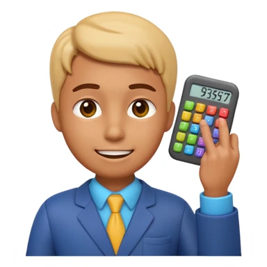 3D iPhone style emoji of a person using a calculator, finger pressing colorful buttons, digital display showing numbers, isolated on white background, soft shadows, high detail, playful and cute. sticker
