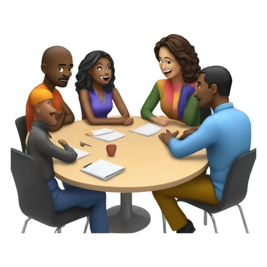 group discussion at a table colorful chairs sticker