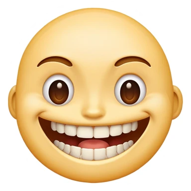 Generate a cartoon-style emoji of a smiling or laughing face, showing teeth, with one front tooth missing. sticker