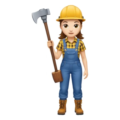lumberjack woman holding axe yellow checked shirt and overall sticker