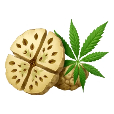 slices of white truffle with cannabis leaf sticker