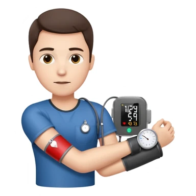 blood pressure cuff wrapped around upper arm with dial reading female sticker