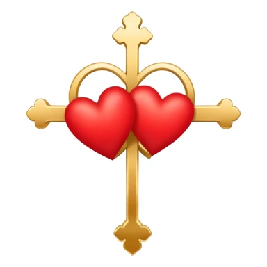 Two red heart outlines united by a gold cross  sticker
