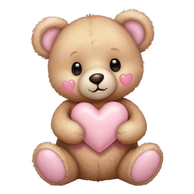 A beige teddy bear holding a light pink heart  sticker