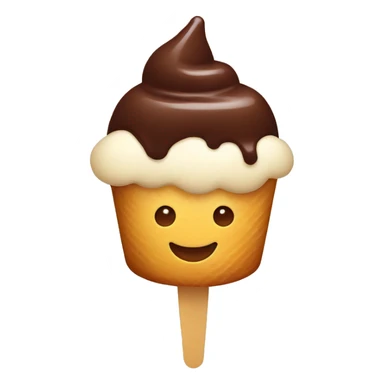 ice cream with chocolate without waffles , on a stick, flat shape, with a smile sticker
