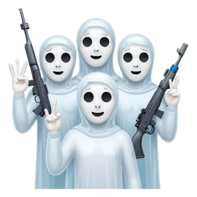 Fantasmas con un fusil moderno y haciendo haciendo en en forma de ✌️ con los dedos sticker