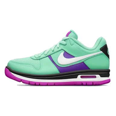 Hyper Realistic isolated side view of a  pair of black,mint green,magenta,and dark purple Nike Sneakers. sticker