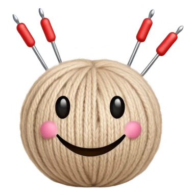 ball of beige mohair wool with knitting needles, needles are shaped like iOS smiley faces sticker