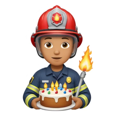 A firefighter extinguishing a party sticker
