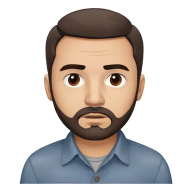 Puerto Rican actor René Monclova with round face, wide jaw, light skin. Expressive dark brown eyes, thick eyebrows. Short brown hair with receding hairline. Messy beard, brown with some gray patches. Wearing a dark button-down shirt. sticker