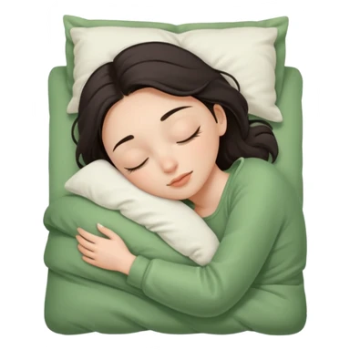 single-girl-in-Warm Cream-cozy-green-bed-sleeping-pretty-eyelashes-light-skin sticker