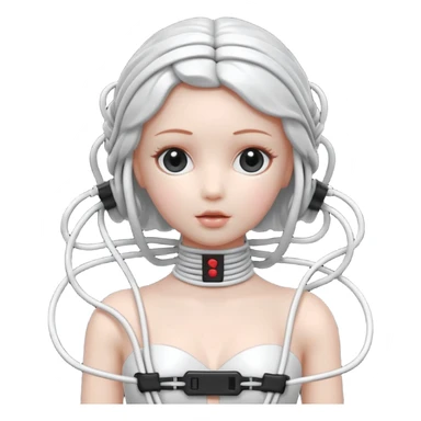 Plastic doll tightly bound with tangled AUX cables. sticker