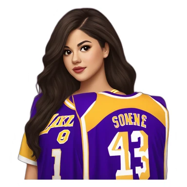 selena gomez wearing yellow lakers jersey sticker