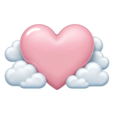 pastel pink heart floating on clouds, iOS Apple emoji style sticker