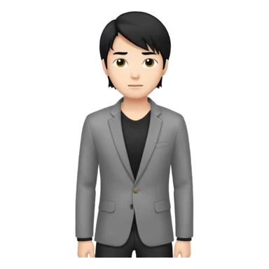 asian young man with long curtains style black hair in grey blazer and black t-shirt  sticker