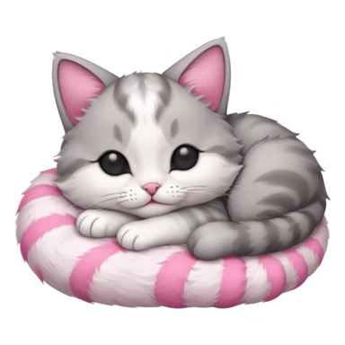 grey and white small cat with eyes closed lying down upside down with its head resting on its curled paw sticker