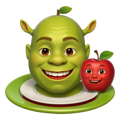 shrek on a plate with an apple in his mouth sticker