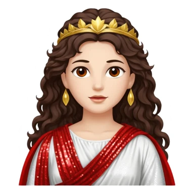 Libertas, Goddess of Freedom from Roman Deities with long dark brown wavy hair, white and red sequin toga sticker