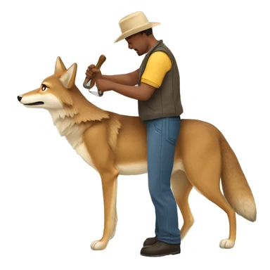 man ptting coyote sticker