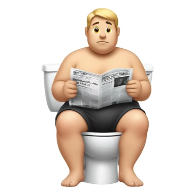 fat guy sitting on toilet reading newspaper no shirt front view sticker