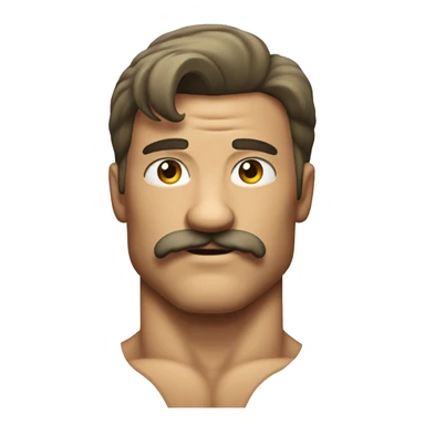 a flexing muscular man with a mustache and a mullet sticker