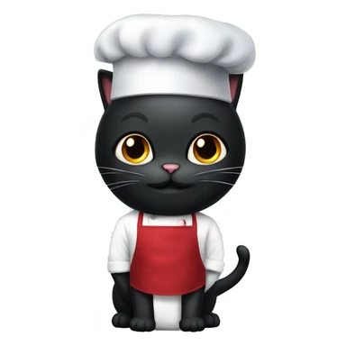 Little black cat with a chefs ha sticker