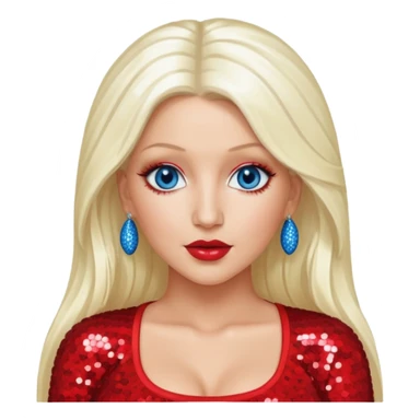Christina Aguilera with long platinum blonde hair, blue eyes, sequin red crop top sticker