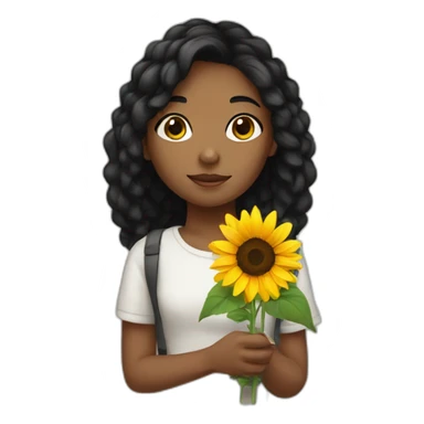 black hair girl holding a sunflower sticker