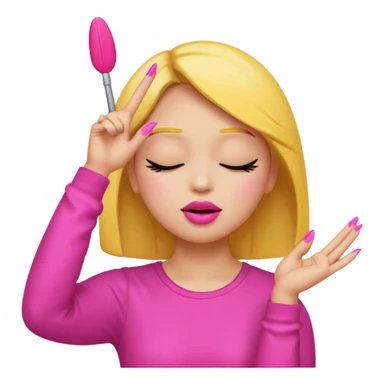 Yellow circle emoji sighing and drumming fingers up the side of their head the eye is closed it is a side profile pink lipstick and pink nails sticker