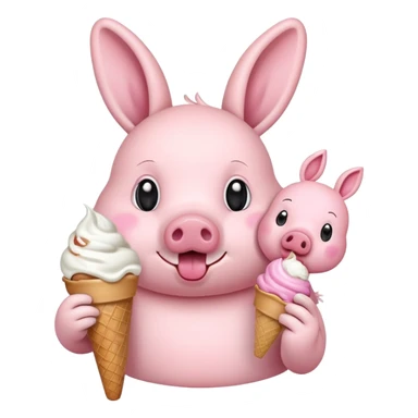 bunny eating ice cream with pig sticker