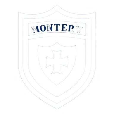Monterey Football Club logo with thick barred shield with MY written inside and navy blue and white color sticker