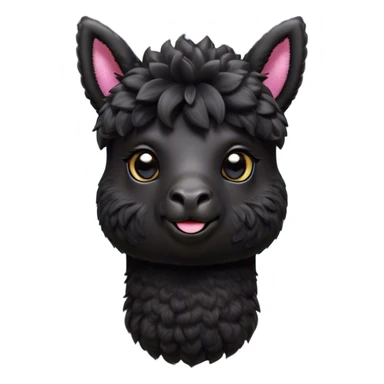 Cinematic Cute Black Alpaca Portrait Emoji, Head tilted playfully and inquisitively, featuring a plush, shiny jet-black fleece with a lustrous sheen, round, sparkling dark eyes filled with curiosity, Simplified yet irresistibly adorable features, highly detailed, glowing with a warm, friendly glow, high shine, affectionate and gentle, stylized with a touch of whimsy, bright and endearing, soft glowing outline, capturing the essence of a mischievous yet loving alpaca, so playful it feels like it could prance out of the screen and into your arms! sticker