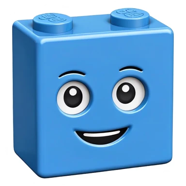 A single blue Lego-style brick with a cute smiling face sticker