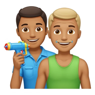 Guy putting water gun in his mouth and guy smiling  sticker