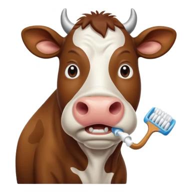 A cow brushing its teeth, looking sleepy and drowsy, portrait, bust up sticker
