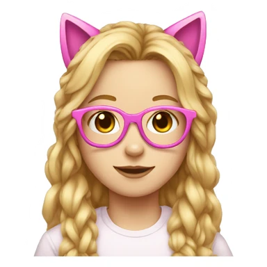 Nerd with pink glasses and long blond hairs and pink headset with cat ears sticker