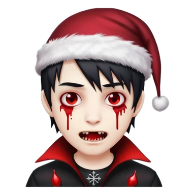 grey skin emo vampire boy with Christmas hat and blood dripping from fangs  sticker
