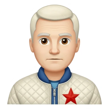 A marginal looking man with wide white eyebrows, white hairy cheeks and a prison haircut. A man in a Soviet quilted jacket. Slender face. Frowning eyebrows but the man smiles sticker