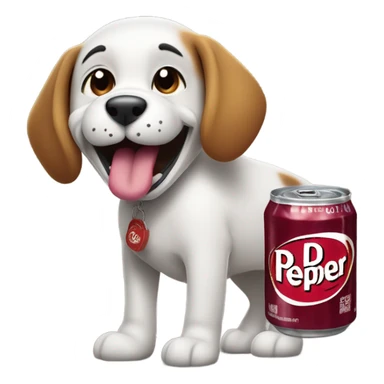 a dog holding dr pepper sticker