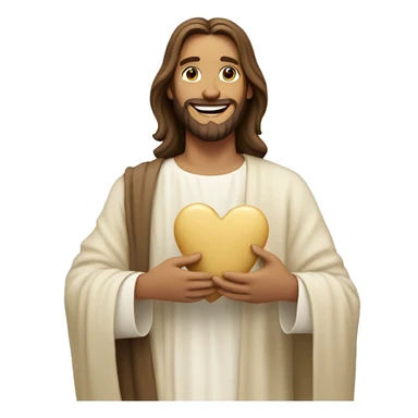 Jesus holding a cream beige heart and smiling  sticker