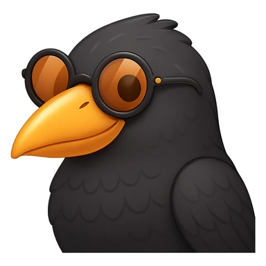 Make the bird emoji more emoji-like, keeping the detailed, slightly cartoonish style and subtle emoji shine. Define the feathers just a bit more than before, but keep it clean and not too realistic. Keep the orange beak and round sunglasses. No background. sticker