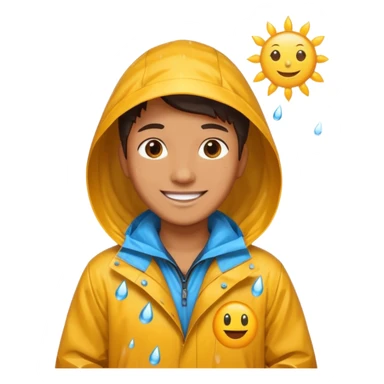 create a realistic emoji of a weather situations with a logistic worker in it, sun, rain, snow sticker