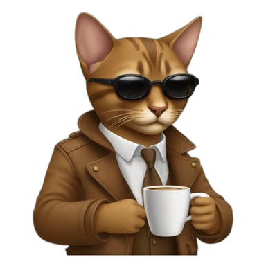 gangster-with-a-Abyssinian cat-gun-and-sunglasses-drinking-coffee sticker