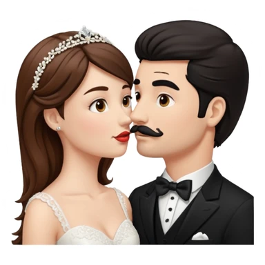 White girl brown hair bride and white black hair groom with moustache kissing sticker