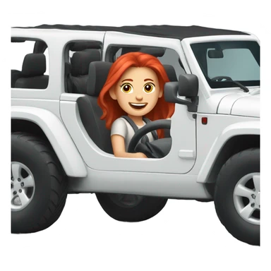 White Jeep with a red headed girl driving sticker