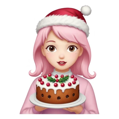 pastel pink girl eating christmas cake sticker