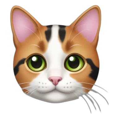 young striped calico cat face with a pink nose, white chin, green eyes, and orange/brown markings sticker
