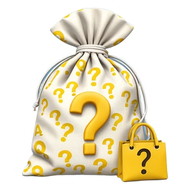 tied bag printed with q&a stuffed with yellow question marks sticker